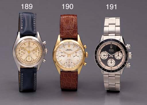 Rolex. A rare stainless steel water-resistant chronograph wristwatch