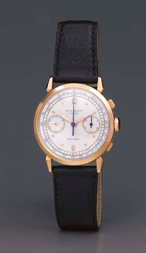 Patek Philippe. A fine and rare 18K pink gold chronograph wristwatch with unusual lugs
