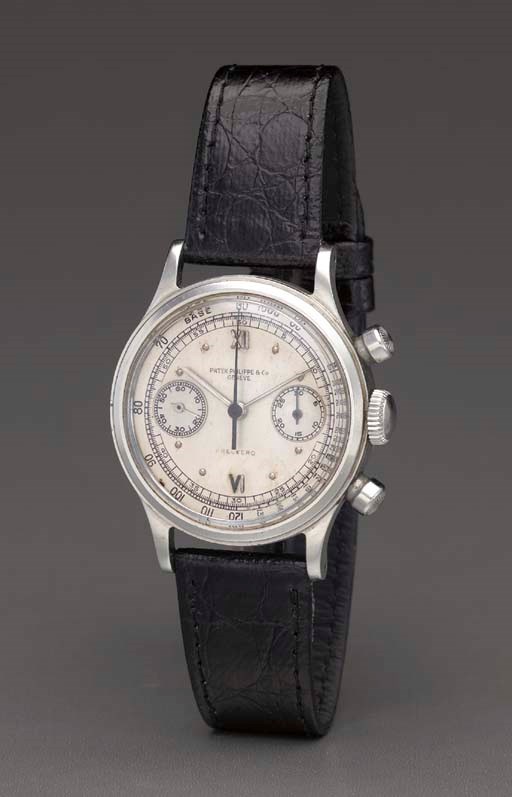 Patek Philippe. A fine and rare stainless steel water-resistant chronograph wristwatch