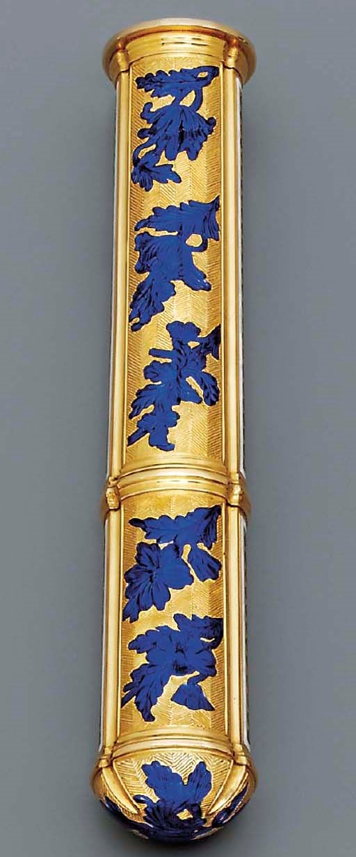 A LOUIS XV-STYLE ENAMELLED GOLD SEALING-WAX CASE