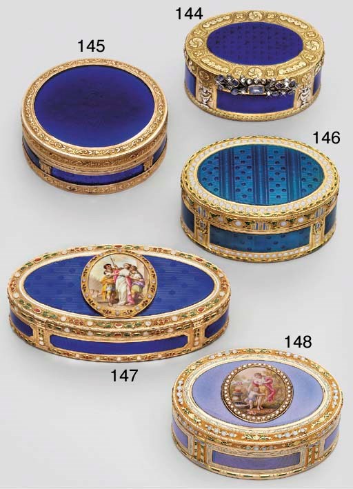 A SWISS ENAMELLED GOLD SNUFF-BOX