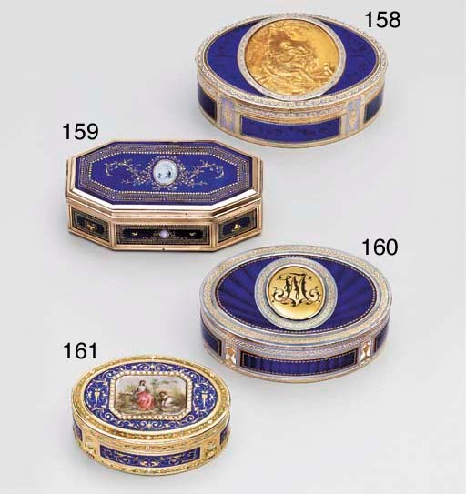 A SWISS SPLIT-PEARL SET AND ENAMELLED GOLD SNUFF-BOX