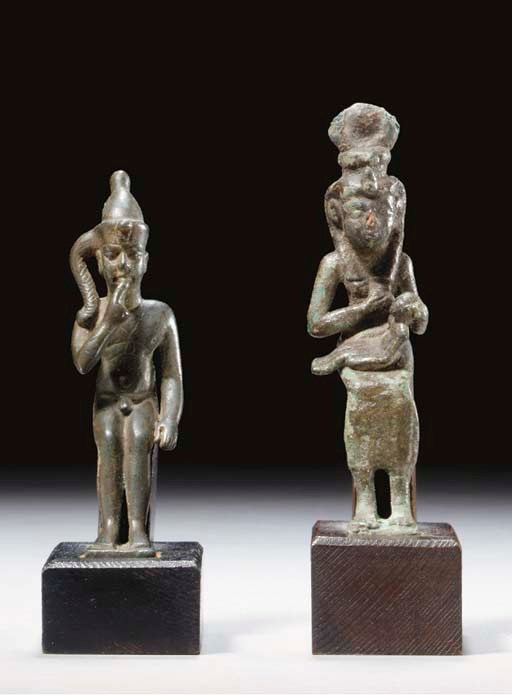TWO EGYPTIAN BRONZE FIGURES