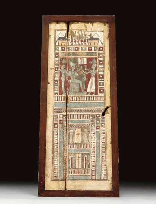 AN EGYPTIAN PAINTED WOOD PANEL