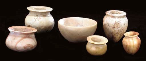SIX WESTERN ASIATIC MINIATURE STONE VESSELS