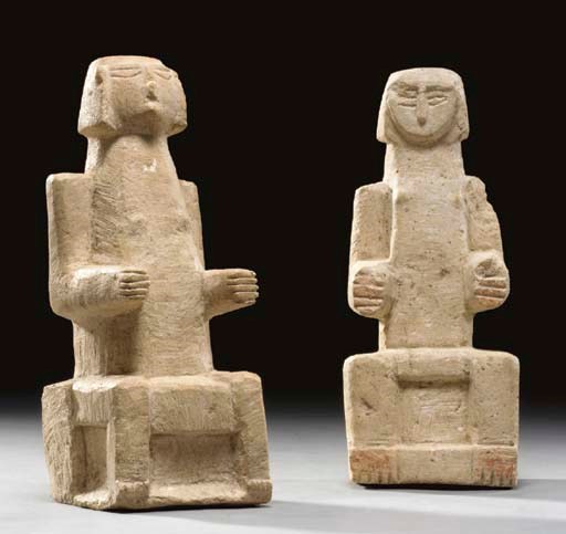TWO SOUTH ARABIAN LIMESTONE FIGURES