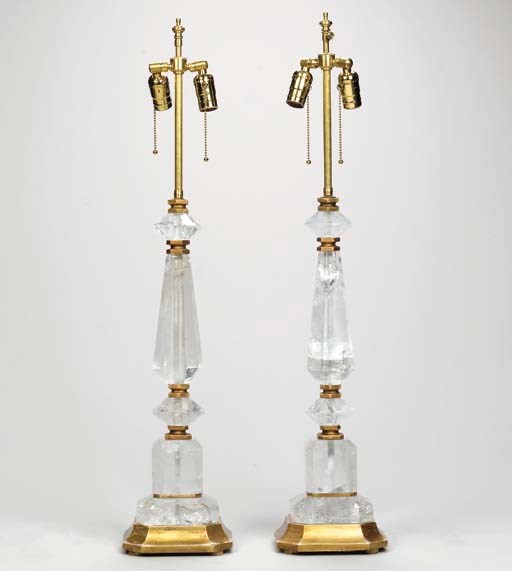 A PAIR OF ROCK CRYSTAL AND GILTWOOD TABLE LAMPS,