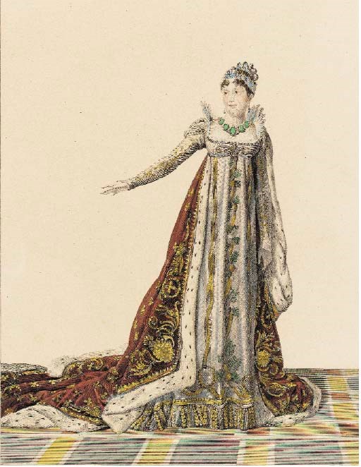 A SET OF NINE HAND-COLORED ENGRAVINGS OF COSTUME DESIGNS, AFTER ISABEY AND PERCIER,