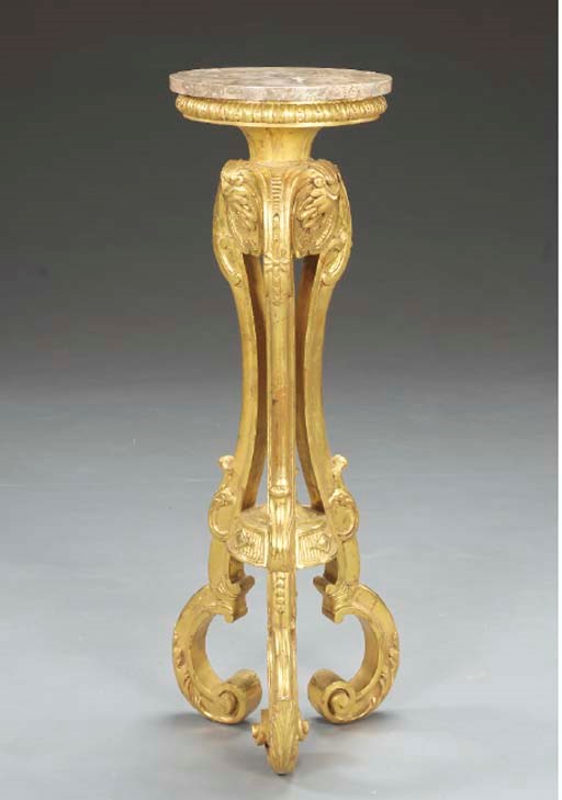 A REGENCE STYLE GILTWOOD PEDESTAL,