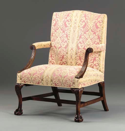 A GEORGE II MAHOGANY AND OAK ARMCHAIR,