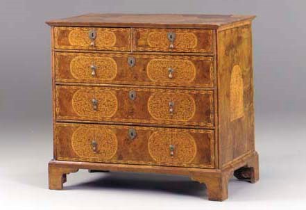 A WILLIAM AND MARY WALNUT AND SEAWEED MARQUETRY CHEST-OF-DRAWERS,