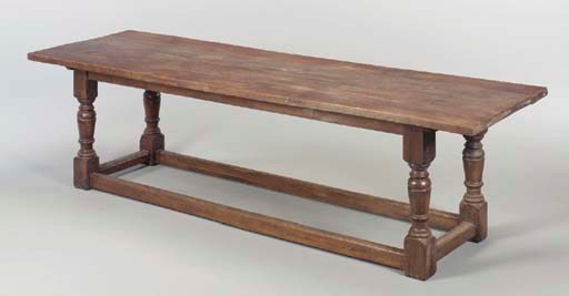 AN ENGLISH OAK REFECTORY TABLE,