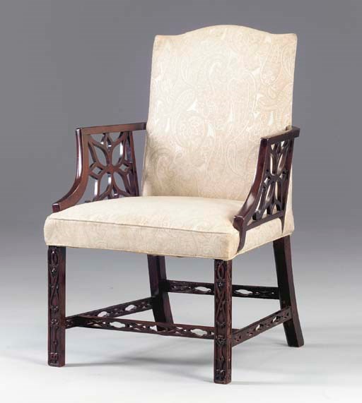 A GEORGE II MAHOGANY ARMCHAIR,