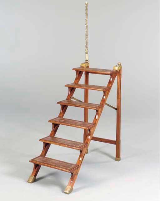 A SET OF BRASS-INLAID MAHOGANY LIBRARY STEPS,