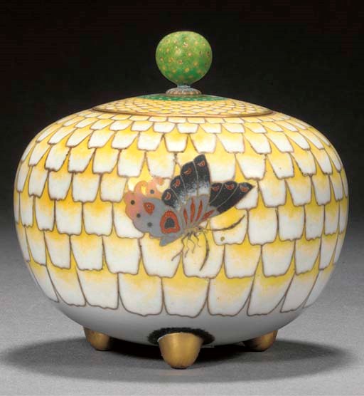 A cloisonne globular tripod koro and cover
19th century