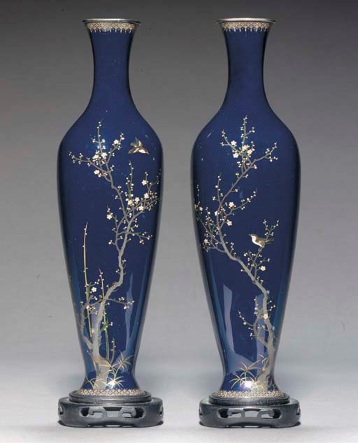 A pair of slender tapering cloisonne vases
19th century