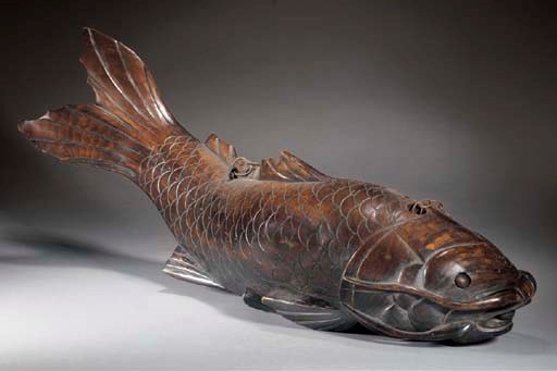 A large wood model of a carp
19th century