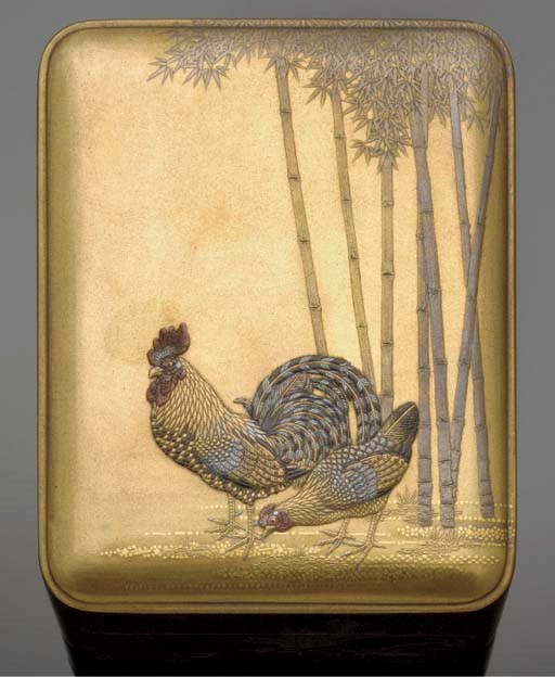 A small rectangular lacquer box and cover
Meiji Period