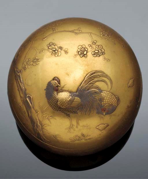 A lacquer spherical kogo and domed cover
19th Century