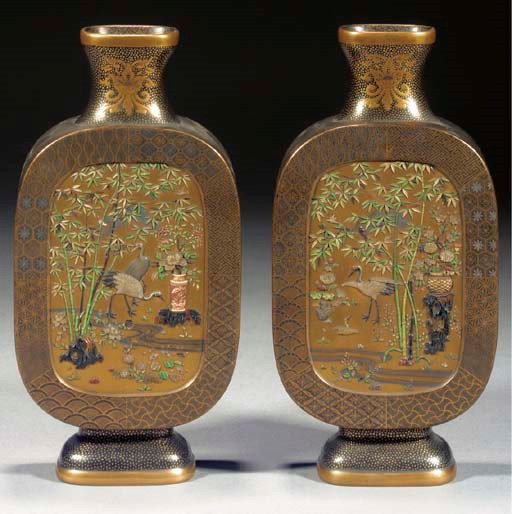 A pair of gold and lacquer shibayama-style vases
19th Century