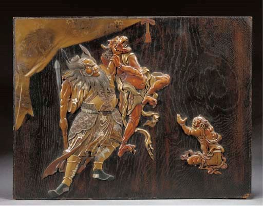 A lacquered wooden panel
19th century