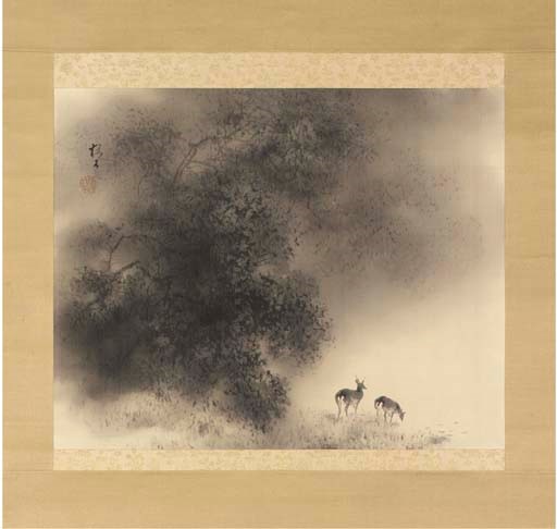 A kakemono, ink on silk
Showa Period (mid 20th century)
