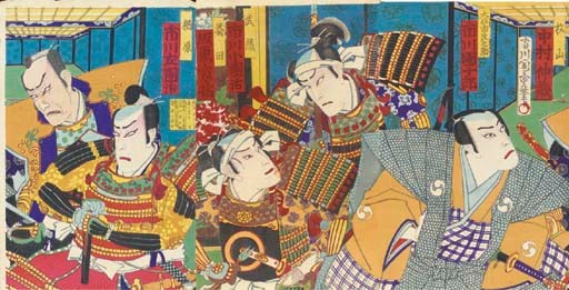 Two oban woodblock print triptychs
19th century