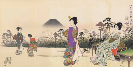 Chikanobu, four oban triptychs
