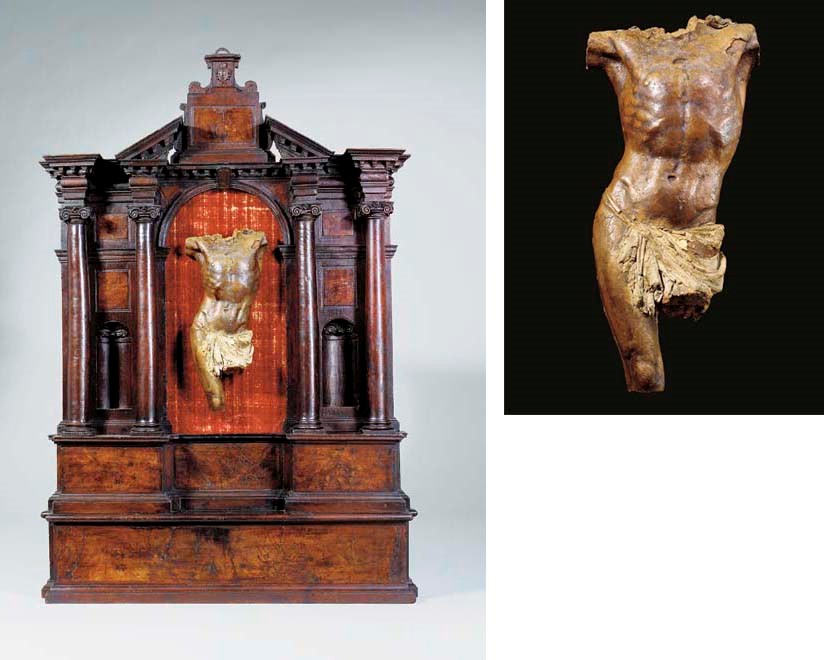 A FRAGMENTARY COLOURED WAX MODELLO OF A CORPUS FIGURE