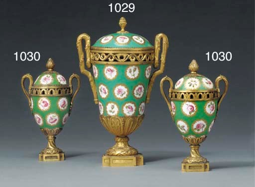 A LOUIS XVI ORMOLU-MOUNTED SEVRES PORCELAIN POT-POURRI VASE AND COVER