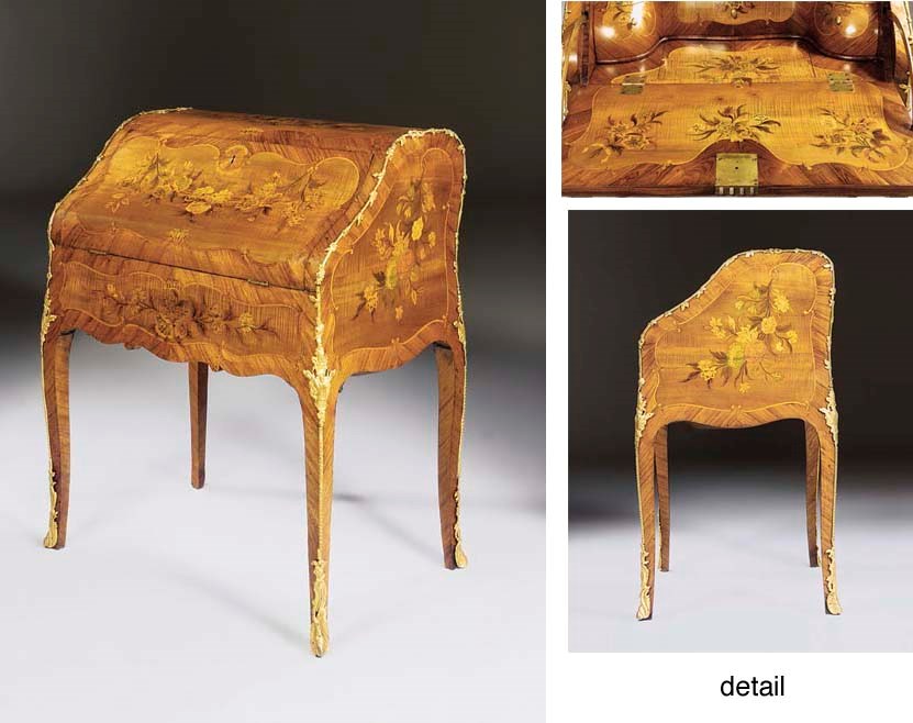 A GERMAN ORMOLU-MOUNTED KINGWOOD, SYCAMORE, WALNUT AND MARQUETRY BUREAU