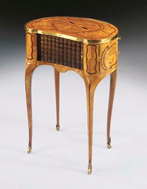 A LOUIS XV ORMOLU-MOUNTED TULIPWOOD, AMARANTH AND MARQUETRY TABLE A ROGNON