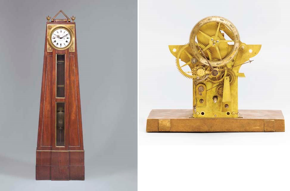 A GERMAN ORMOLU-MOUNTED MAHOGANY OBELISK LONGCASE CLOCK WITH EQUATION OF TIME
