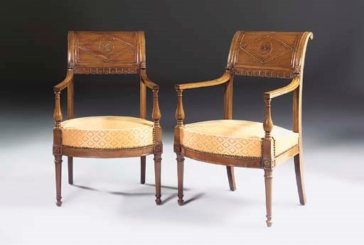 A PAIR OF DIRECTOIRE MAHOGANY FAUTEUILS