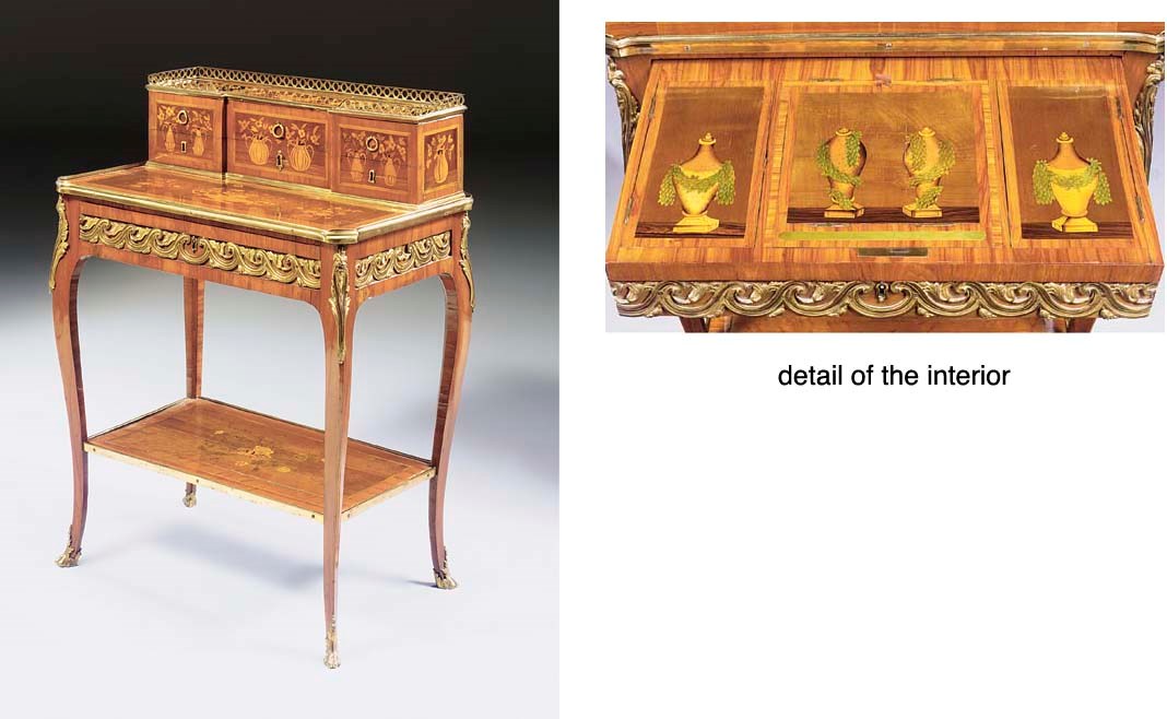 A LATE LOUIS XV ORMOLU-MOUNTED TULIPWOOD, PLANE AND MARQUETRY BONHEUR-DU-JOUR