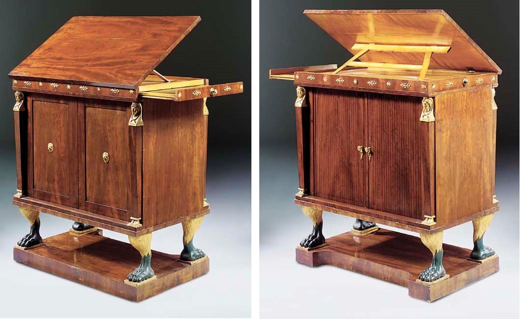 AN EMPIRE ORMOLU-MOUNTED MAHOGANY AND PARCEL-GILT FOLIO CABINET