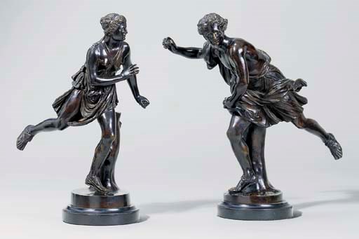 A PAIR OF BRONZE FIGURES OF ATALANTA AND HIPPOMENES