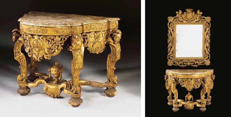A MATCHED PAIR OF DUTCH GILTWOOD PIER TABLES