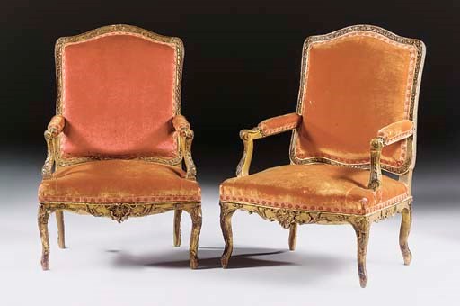 A MATCHED PAIR OF FRENCH GILTWOOD FAUTEUILS