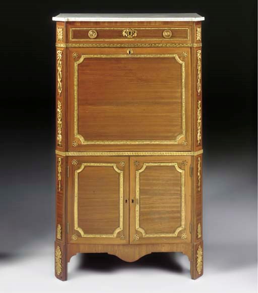 A LOUIS XVI ORMOLU-MOUNTED BOIS SATINE AND AMARANTH SECRETAIRE A ABATTANT