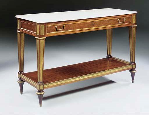 A LOUIS XVI ORMOLU AND BRASS-MOUNTED MAHOGANY CONSOLE DESSERTE