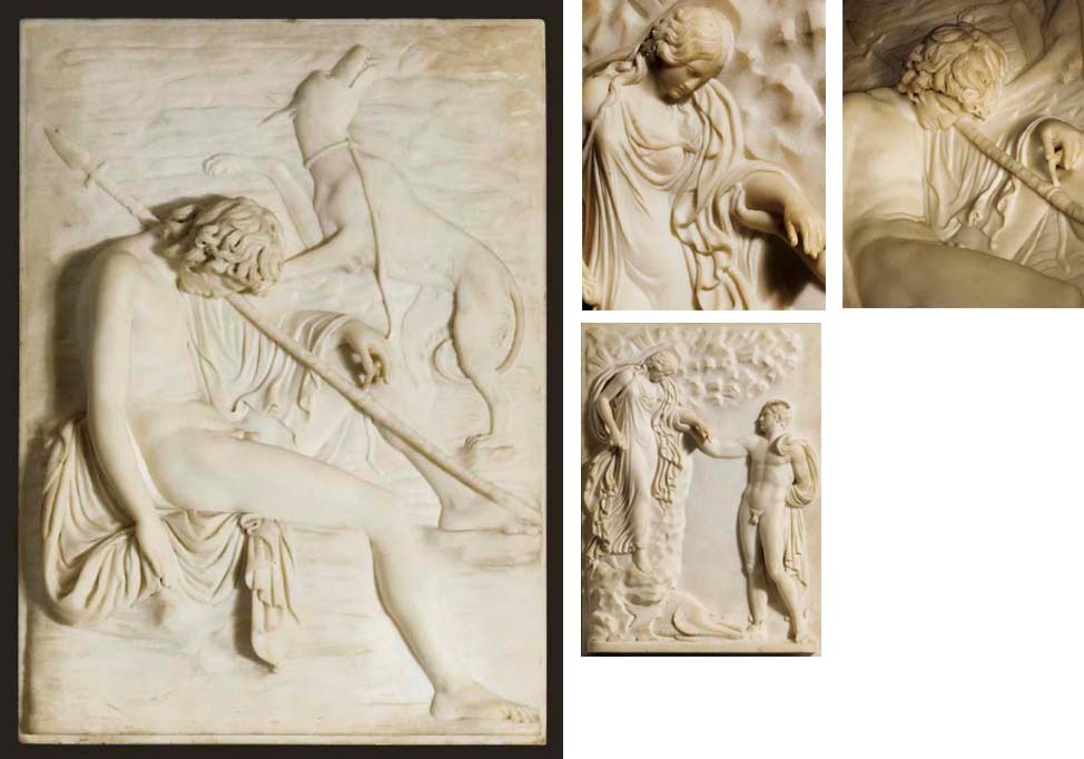 A PAIR OF RECTANGULAR CARVED MARBLE RELIEFS POSSIBLY DEPICTING THE SLEEPING ENDYMION AND PERSUS RELEASING ANDROMEDA