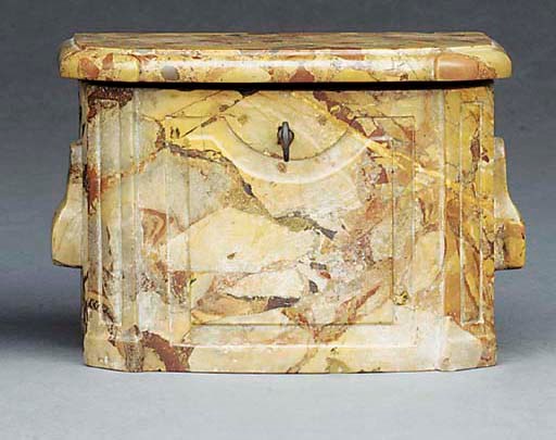 A CARVED MARBLE CASKET