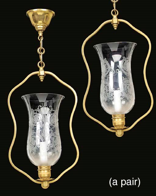 A set of nine brass suspension lanterns