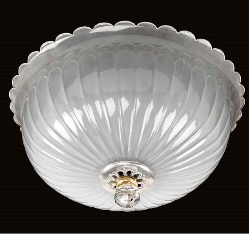A silvered metal and frosted glass plaffonnier