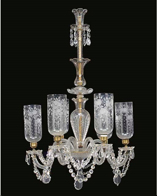 A Victorian glass six light chandelier