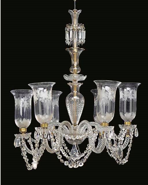 A Victorian glass six light chandelier