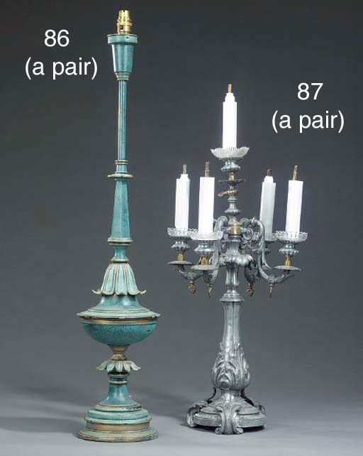A pair of painted metal table lamps