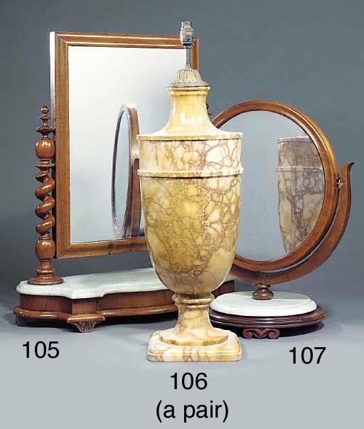 A Victorian mahogany and marble dressing table mirror