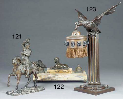 A Continental bronze equestrian group of a mounted knight, mid 19th century